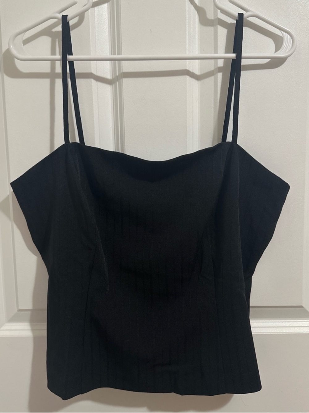 Vintage Y2K Black Pinstripe Spaghetti Strap Crop Top - Size 13/14